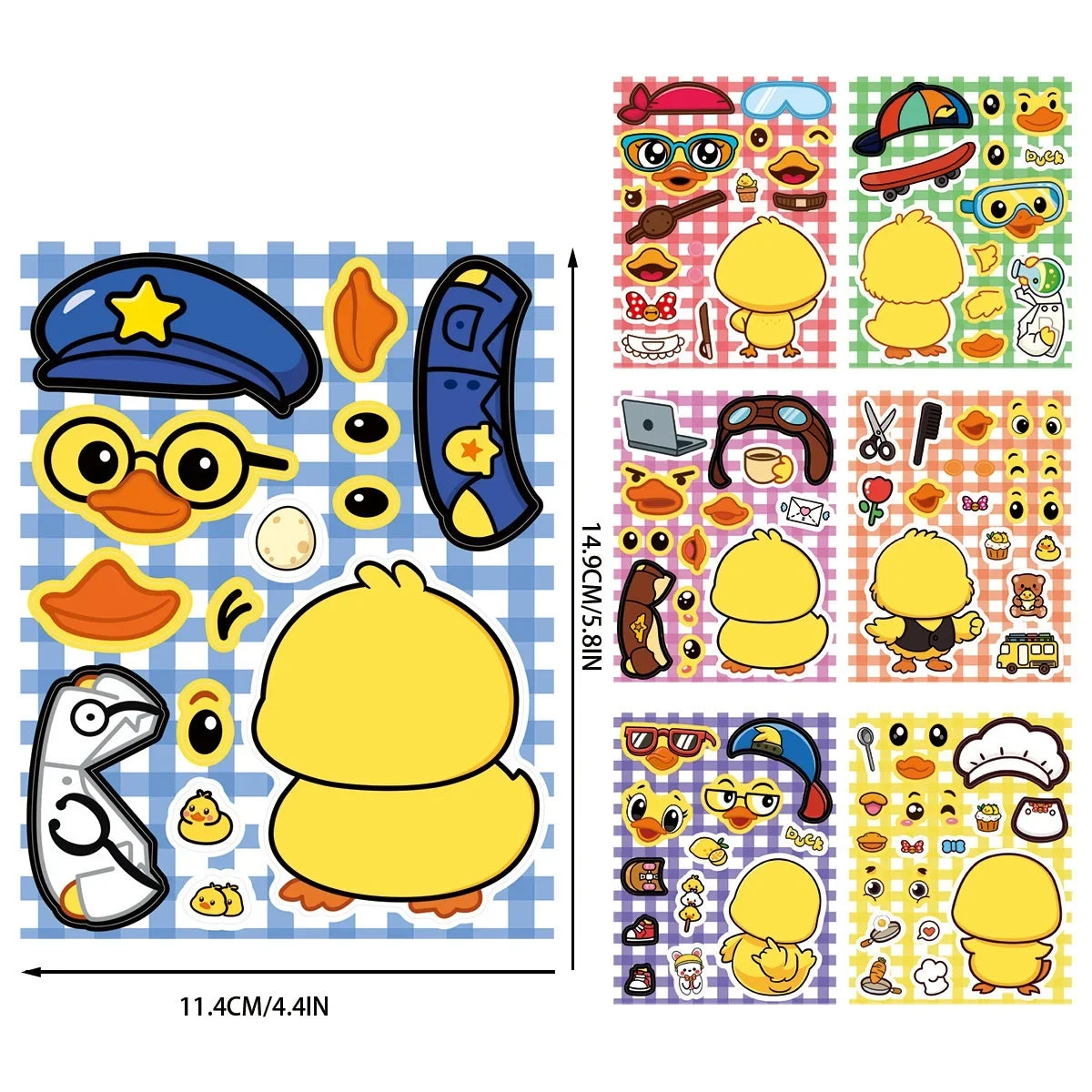 8/16/24PCS Cartoon Yellow Duck Toy Puzzle Stickers Cute Make a Face Change Stickers DIY Waterproof Cartoon Stationery Stickers