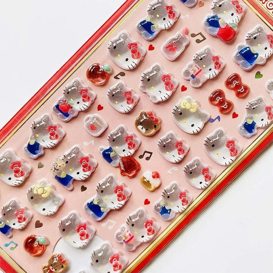 Cute Anime Hellokitty Kuromi Cinnamoroll 3D Sanrio Stickers Transparent Jelly Crystal Decorative Sticker Phone Case DIY Kids Toy
