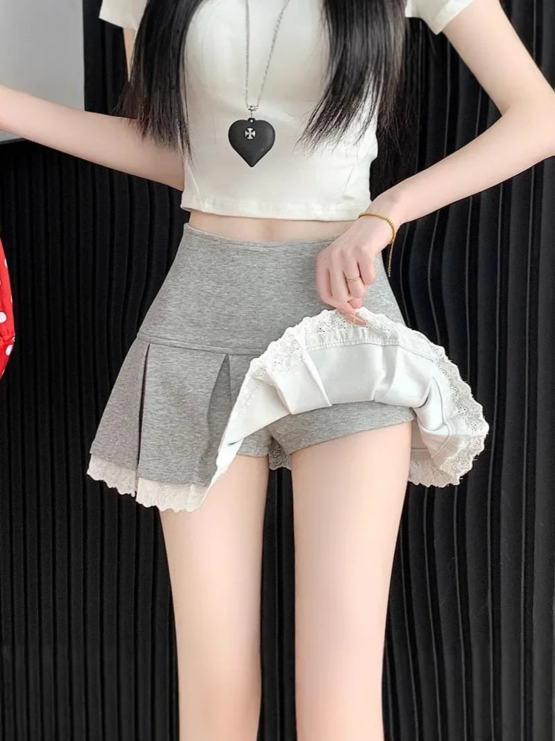 Flume edge lace skirt, fashionable and versatile pleated skirt, A-line skirt, new style