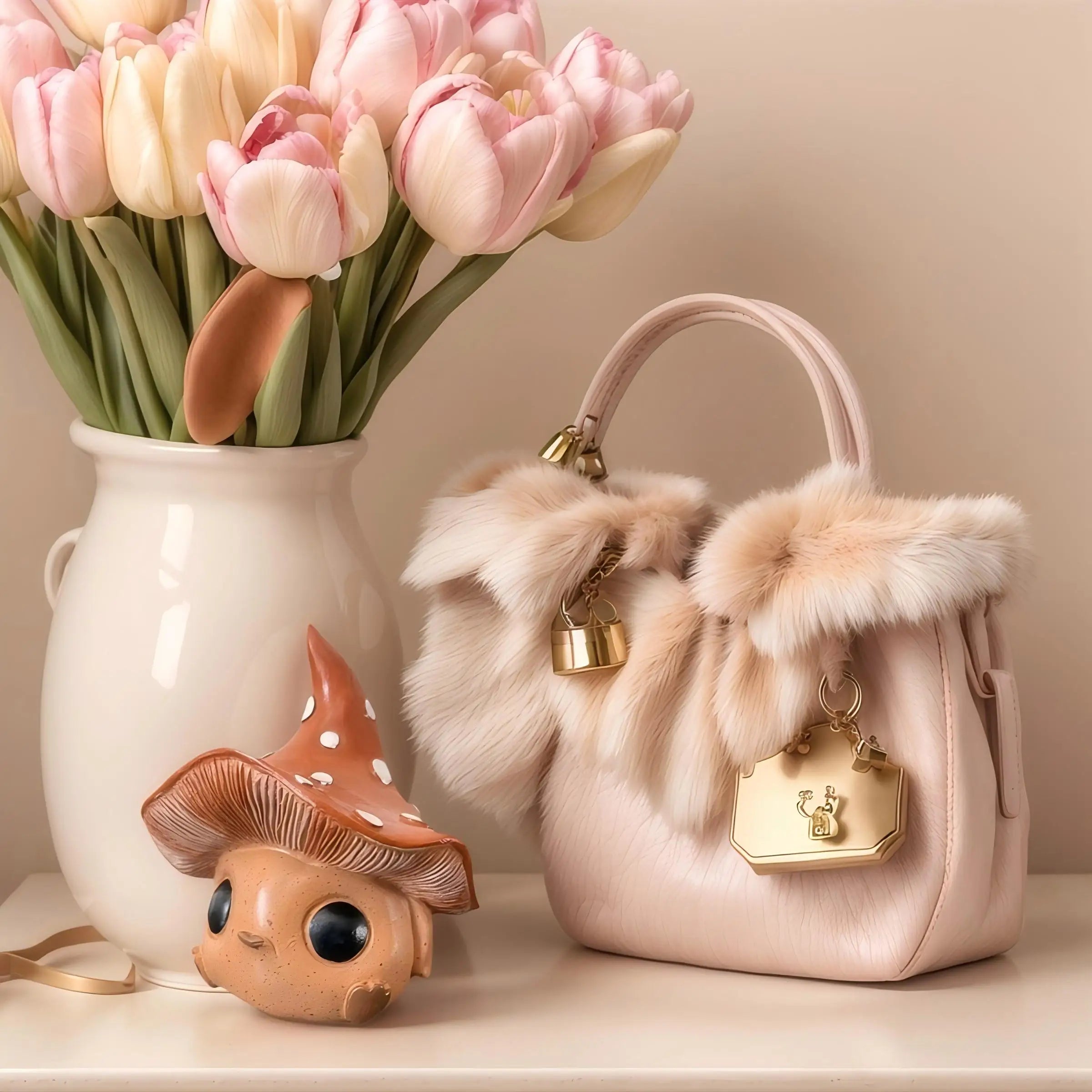 Charming and Adorable Mushroom Elf Statue, with Wide Open Eyes and a Pouty Mouth, Suitable for Home and Office Decoration, a Great Choice for Holiday Gifts, Featuring a Unique Design and Natural Style.