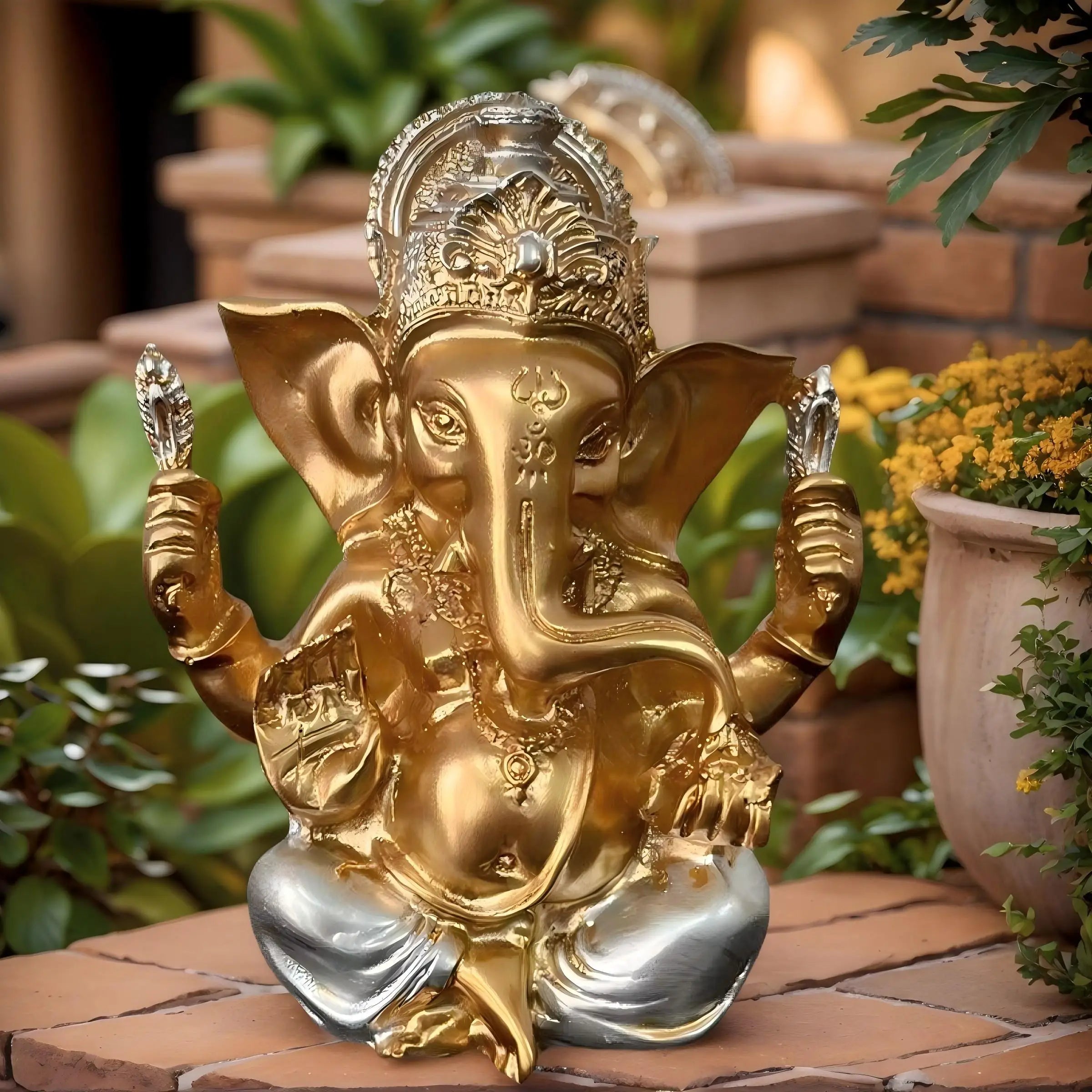 1 Exquisite Indian Ganesha Golden Statue Ornament, a Good Item for Blessing and Good Fortune in the Home, Indian Art Style Decoration