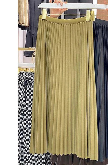 2026 Elegant High Waist Pleated Skirt for Women Mid-long Midi Skirt Female High Quality Black Saia