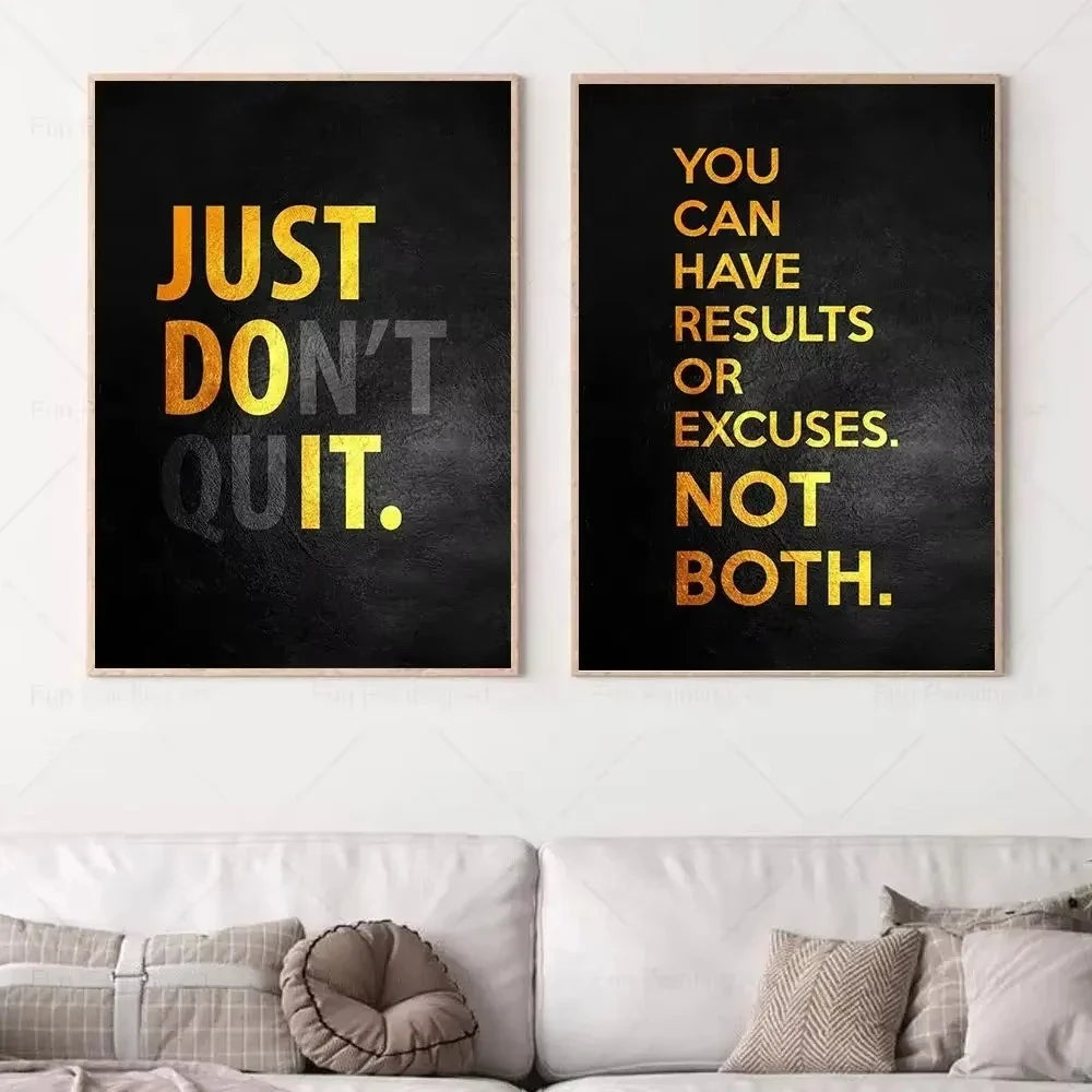Motivational Quote Art Posters for Wall Black Golden Letters Inspiring Canvas Painting Wall Art Picture Office Living Room Decor