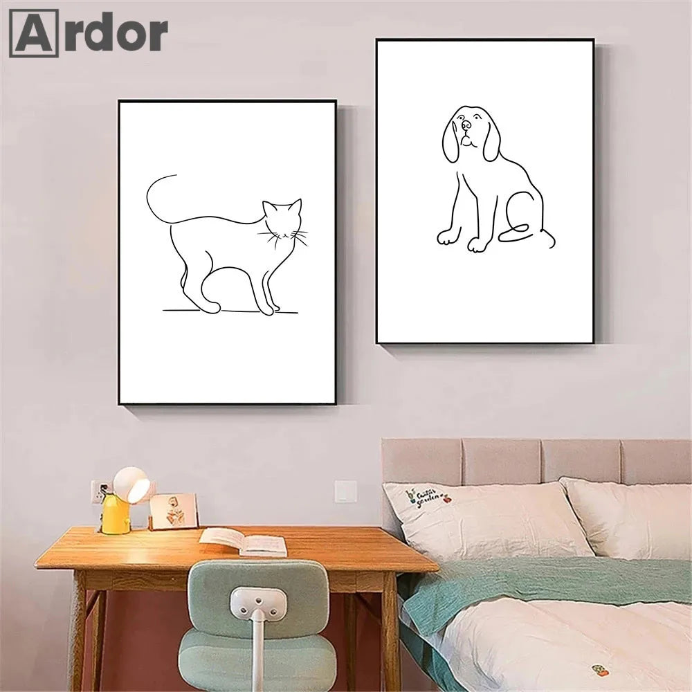 Abstract Pet Dog Cat Poster Canvas Painting Line Drawing Wall Poster Black White Minimalist Art Prints Nordic Picture Home Decor