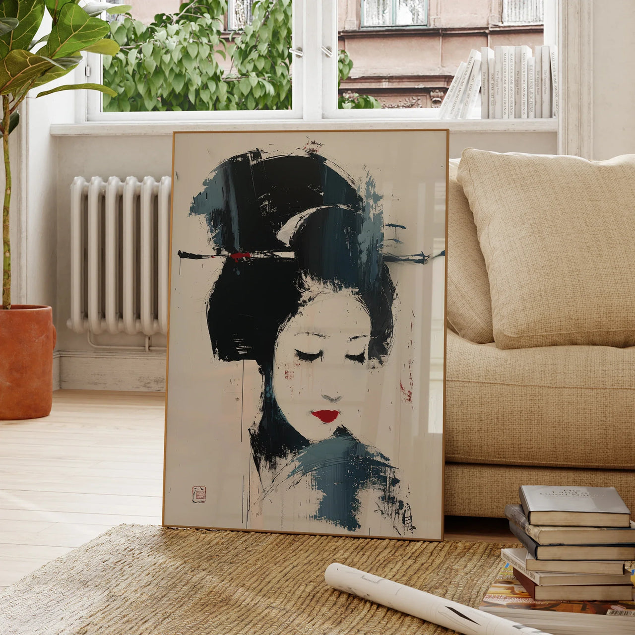 Modern Abstract Geisha Japan Art Painting Colours Print Canvas Poster Picture For Living Room Bedroom Wall Art Home Decor