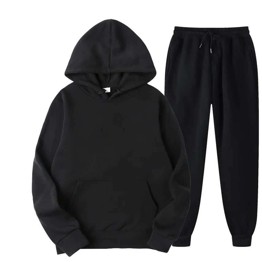 2025 New Men's Autumn/Winter Collection Solid Color Hoodie+Pants Two Piece Fashion Casual Sports Set Size s-3XL