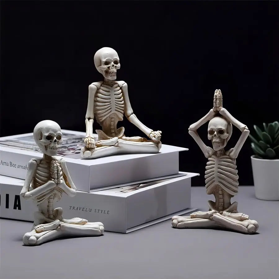 Meditation skeleton statue and yoga skeleton statue mini set resin craft ornaments halloween party decoration table gothic