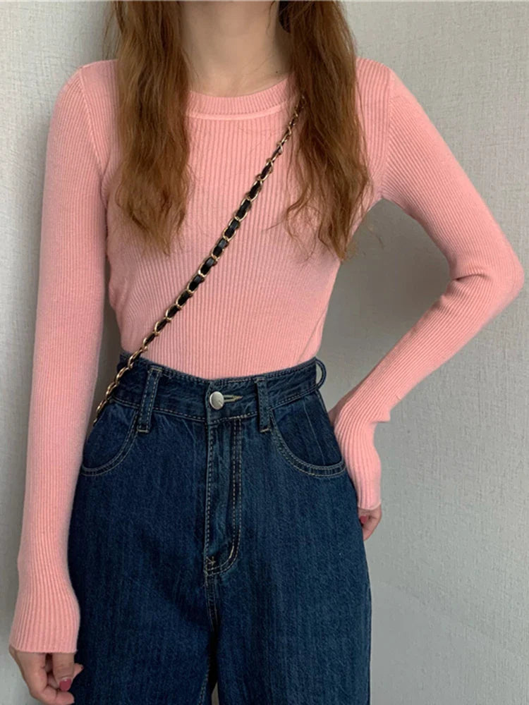 2026 New Women Sweater Autumn Winter Long Sleeve Pullover Basic Top Fashion O-neck Elastic Female Winter Solid Knitted Jumper