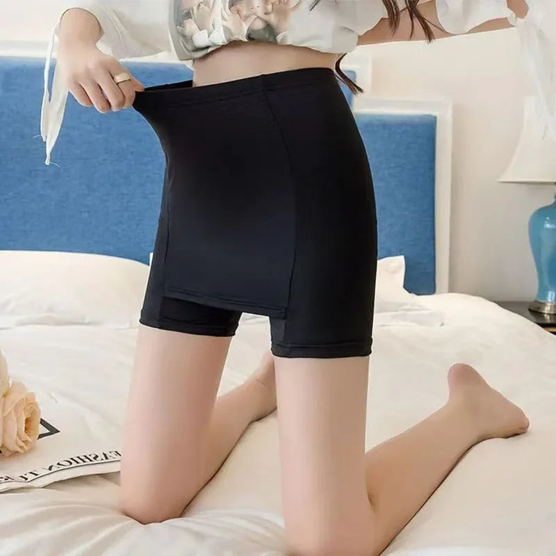 Ice Silk High Waist Women Tummy Control Seamless Shorts Double Layer Under the Skirt Boxer Safety Pants Women Shapewear