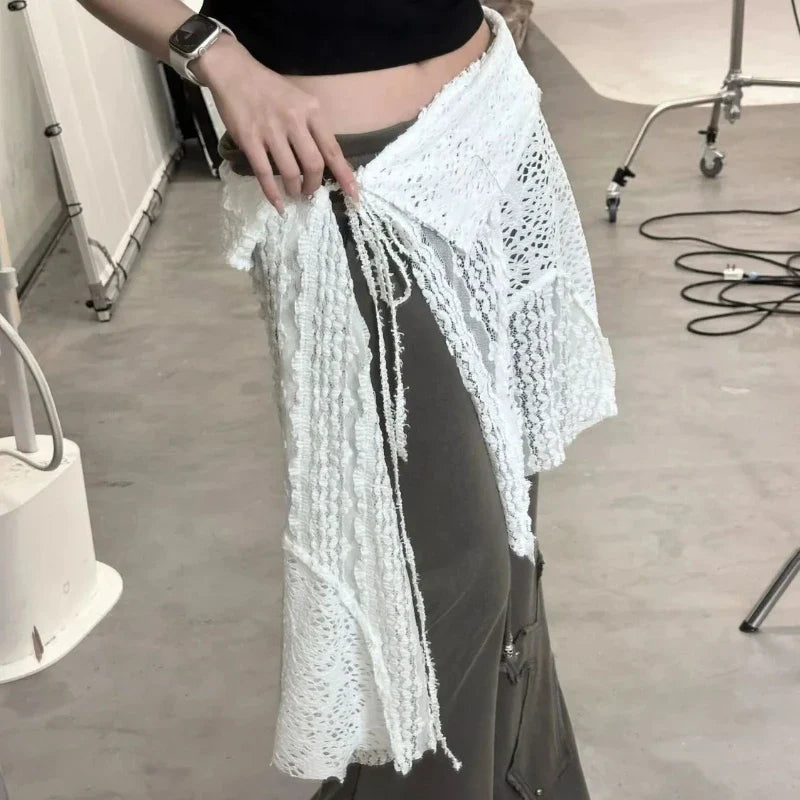 Skirts Women Solid Hollow Out Chic Lace-up Design Streetwear Daily Sweet Spicy Girls Layering Trendy Harajuku Popular Summer