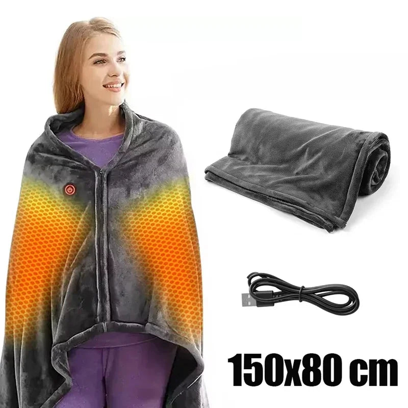Wearable Heating Electric Blanket Shawl 3 Heated Level Throw Blanket 5v USB Charging Coral Velvet 8 Heated Areas Fast Heating