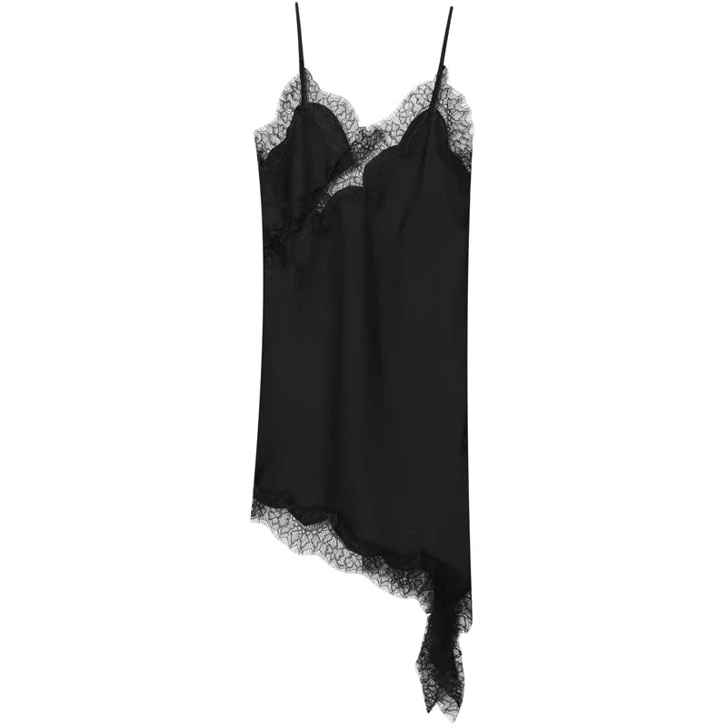 HXAO Womens Dresses Lace Asymmetric Slip Dress Summer 2025 Sexy Evening Dresses Ladies Mini Brown Sleeveless Backless Vestidos