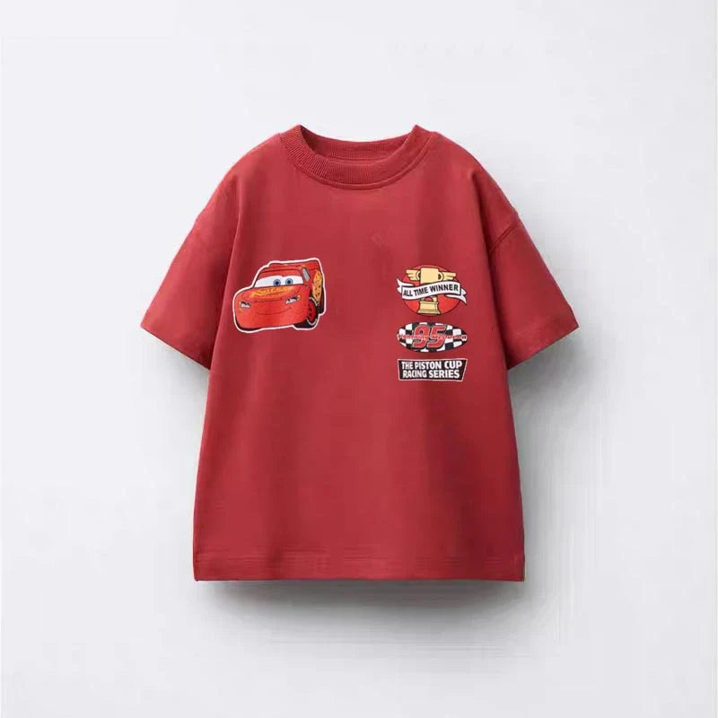 Trendy Tshirt Cartoon Car Printed Short Sleeve Tops New Design Tees Summer Clothes Toddler Pure Cotton T Round Neck Pullovers