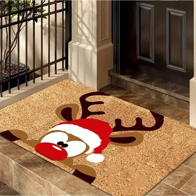 VIKAMA 2025 Christmas Reindeer Doormat Kitchen Rug Indoor Outdoor Entryway Carpet Holiday Home Decor Happy New Year 2026