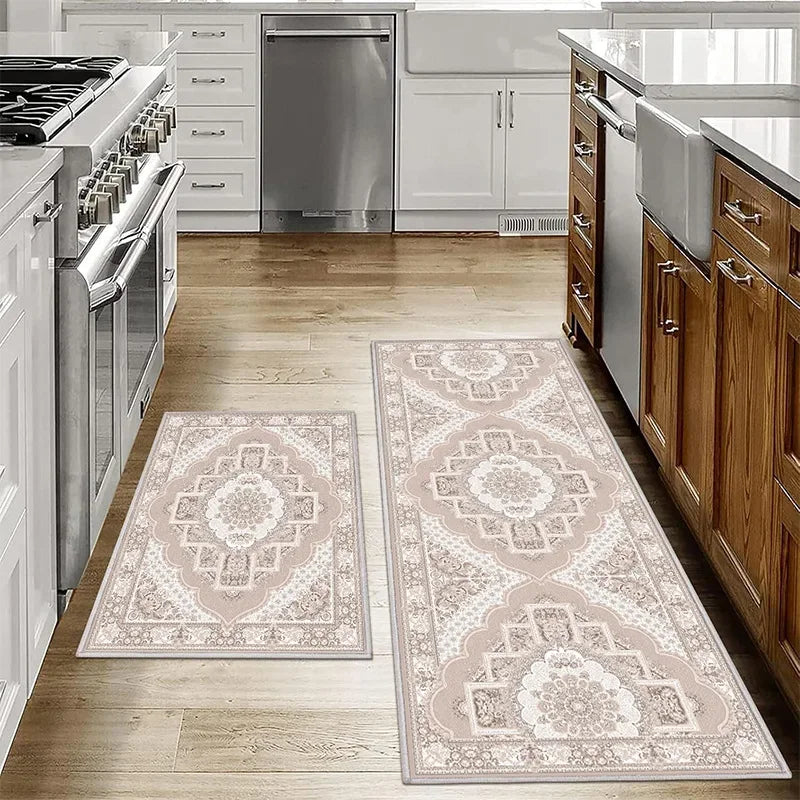 VIKAMA1/2PCS Bohemian Kitchen Floor Mats Anti-slip Washable Bathroom Bathroom Door Mats Hallway Aisle Floor Mats Home Decoration