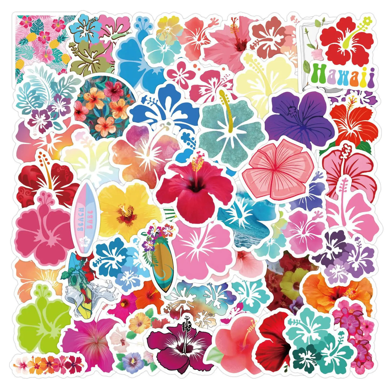 60/120PCS Hibiscus Flower Graffiti Sticker Car Luggage Water Cup Computer Stationery Laptop Sticker
