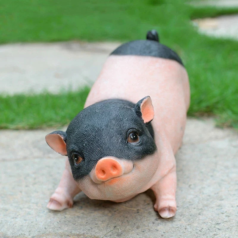 Cute Pink Piggy Resin Statue, Figures Pig DIY Crafts,Garden Decoration, For Tabletop Yard Lawn Porch Balcony Patio Outdoor Decor
