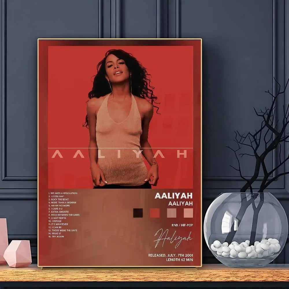 Singer Aaliyah Poster Sticky Wall Art Printing Waterproof Home Living Bed Room Bar Aesthetic Decor