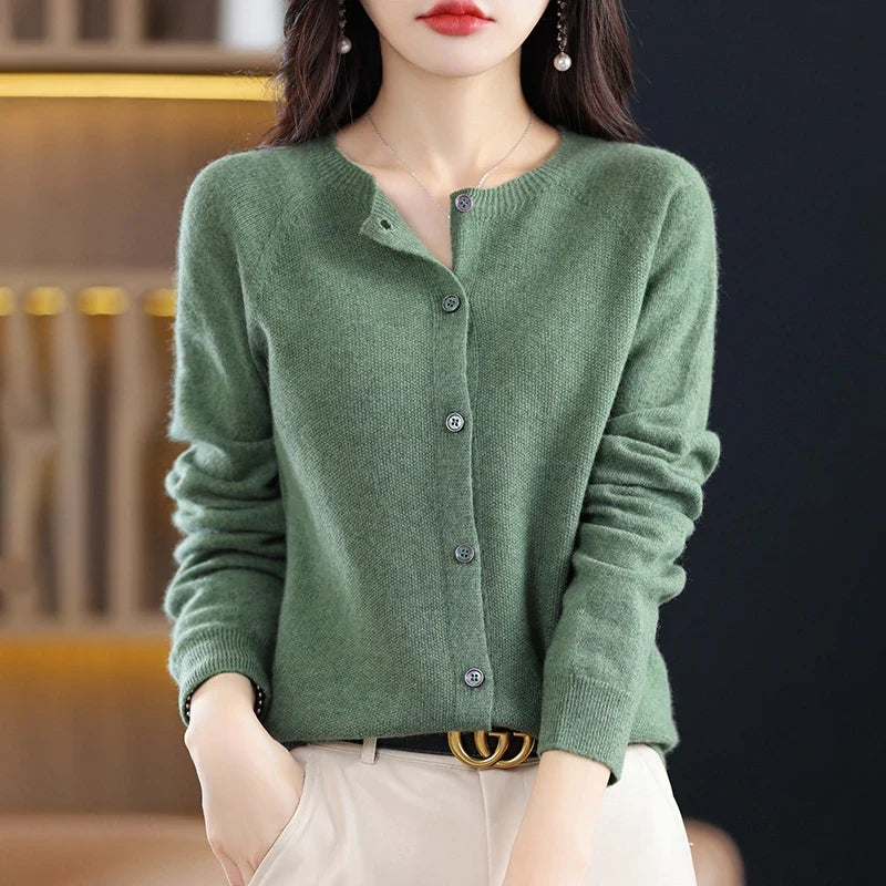 High-Grade Knit Sweater Crewneck Cardigan Coat Autumn And Winter New Middle-Aged And Elderly Women's Fashion ZD060