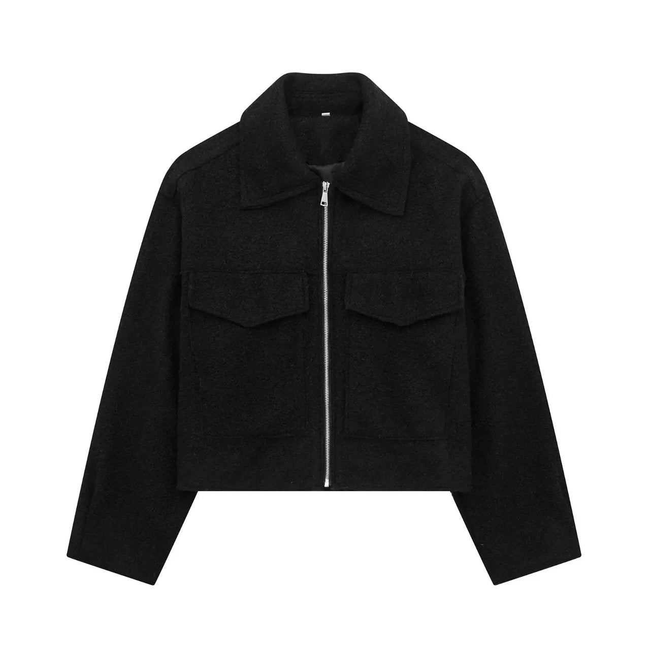 DUOPERI Women Fashion Winter Autumn Fleece Cropped Jacket Lapel Collar Long Sleeves Female Chic Lady Casual Short Outwear