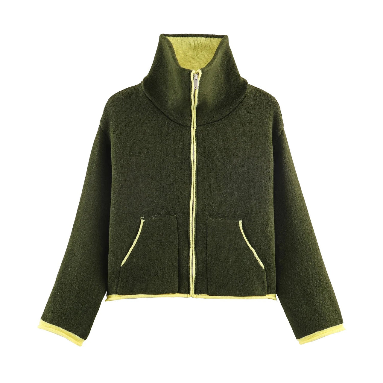 2025 Winter New Product Women's Lazy Style Loose Contrasting Color Decorative Layer Knitted Pilot Jacket Coat
