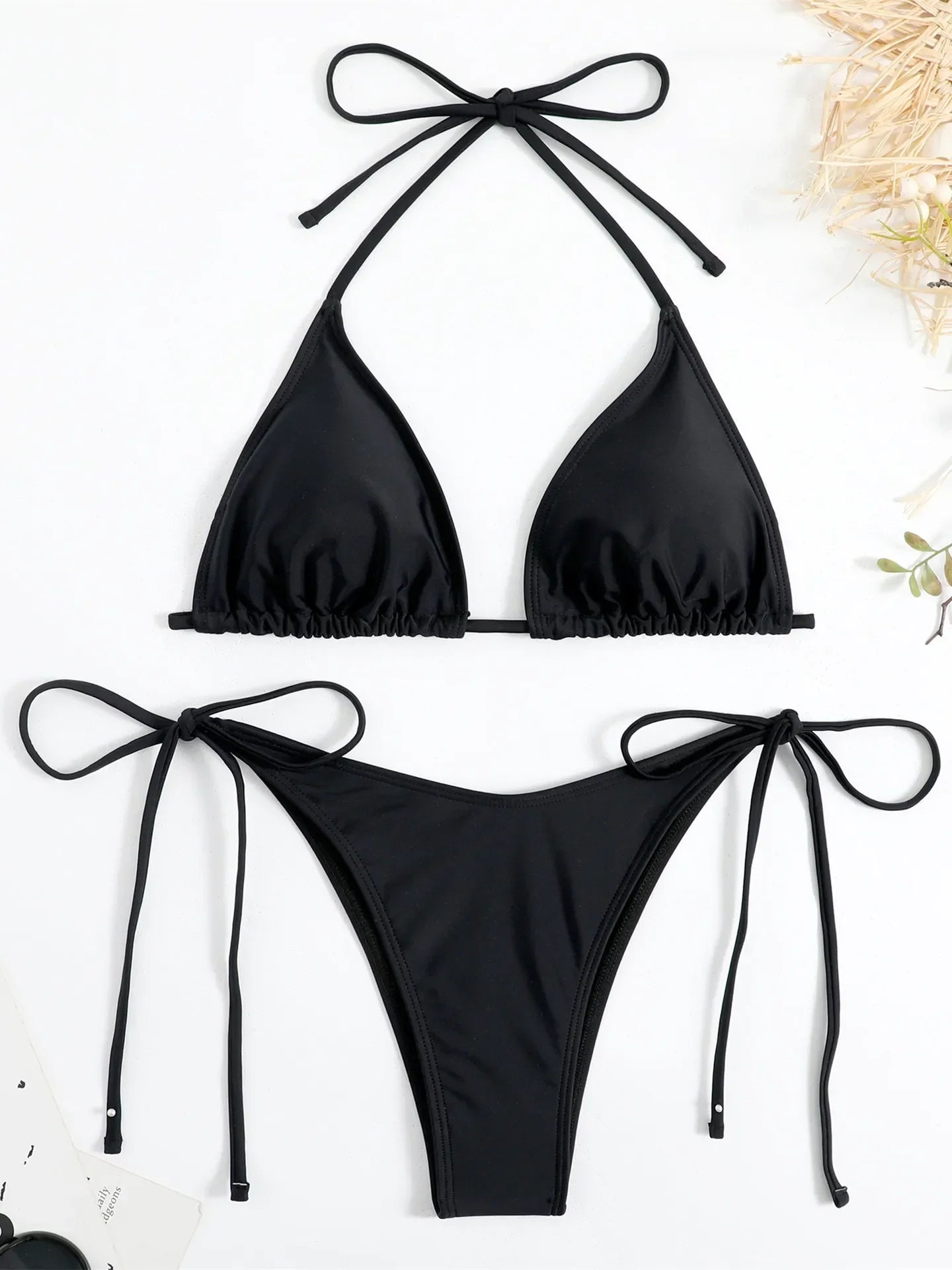 Sexy Brown Bikini 2026 Women Solid Red Halter Push Up Bra Tie Side Triangle Swimsuit Summer Bathing Suit Lace Up Micro Swimwear