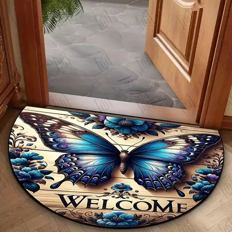 VIKAMA Butterfly Pattern Welcome Door Mat Semi-Circular Anti-Slip Entrance Mat Kitchen And Bedroom Carpet Home Decoration