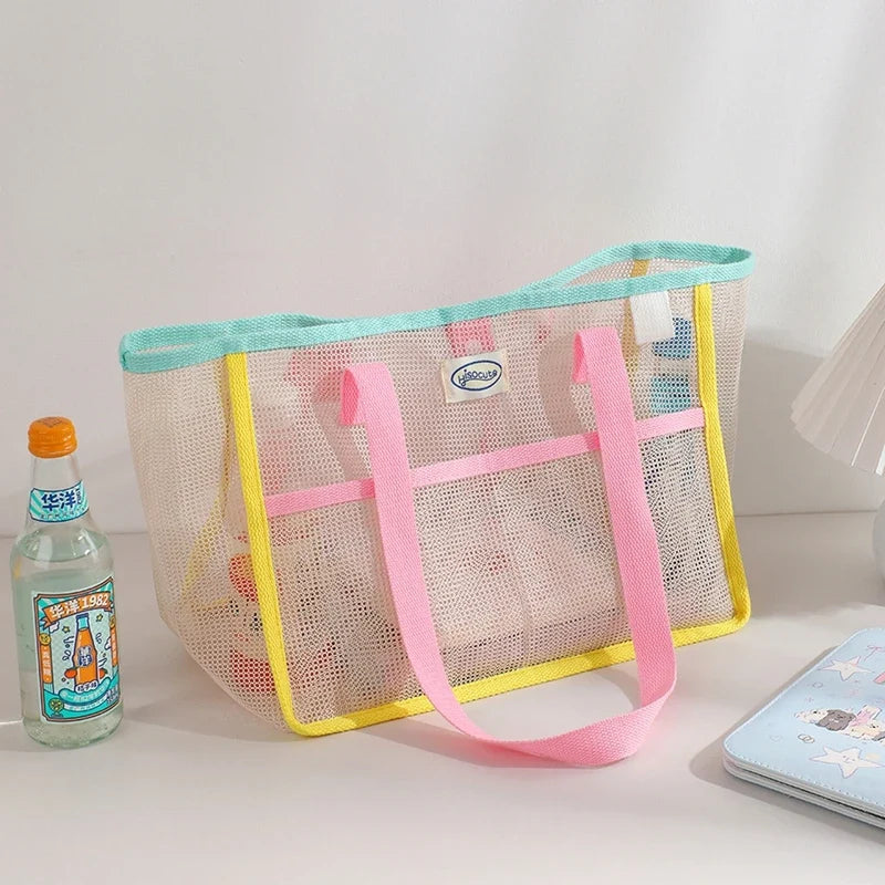Ladies Summer Transparent Mesh Breathable Handbag Outdoor Beach Shower Handbag Large Capacity Beach Bags Portable Swimming Tote