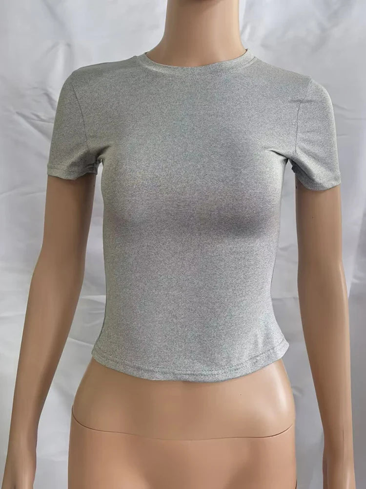 Slim Fit Solid Color Women's Casual T-shirt Short Sleeve Fashion Trend Y2K Top High Quality 2025 New Arrival