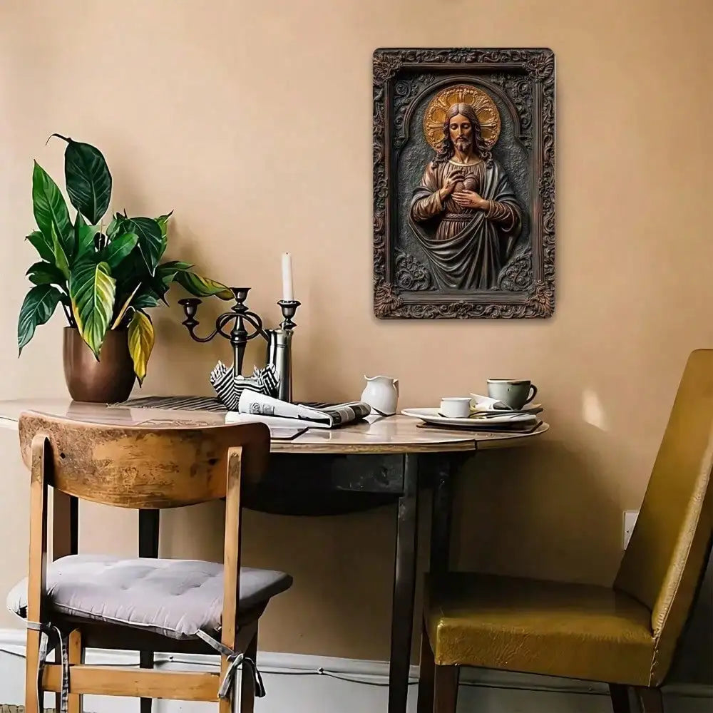 Sacred Heart Jesus Metal Wall Art, Religious Home Decor, Catholic Gift, Christian Relief Sculpture