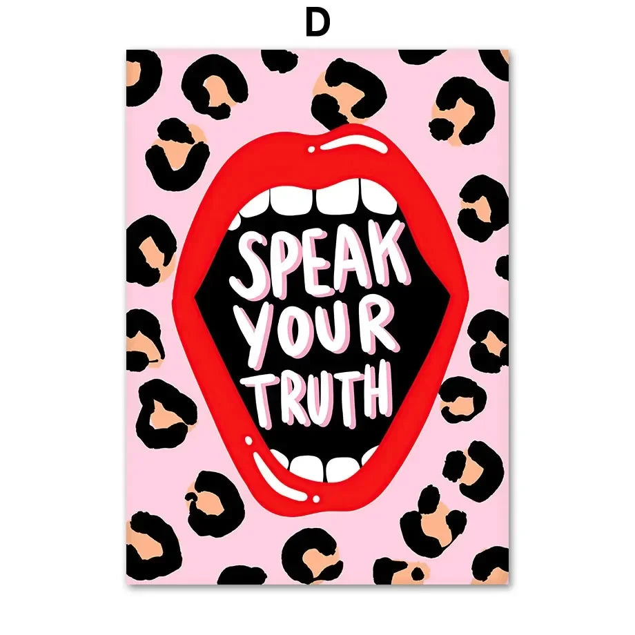 Wild Leopard Tiger Rainbow Girl Power Lips Vase Flower Wall Art Canvas Painting Nordic Poster Wall Picture For Living Room Decor