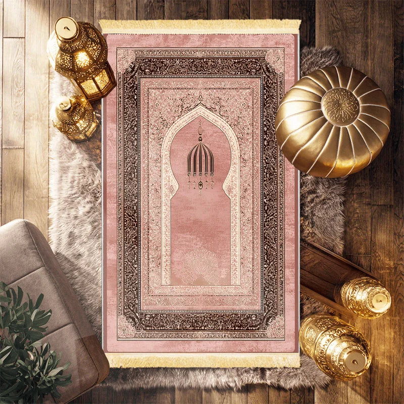 VIKAMA Islamic Prayer Mat, Anti-Slip And Soft With Fringed Edges Prayer Mat, For Ramadan, Hajj, And Asr Prayers Of Muslims