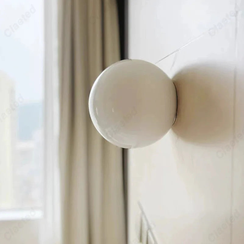 European Modern Minimalist LED Cream Wind Ball Wall Lamp Living Room Corridor Study Bedroom Bedside Lighting
