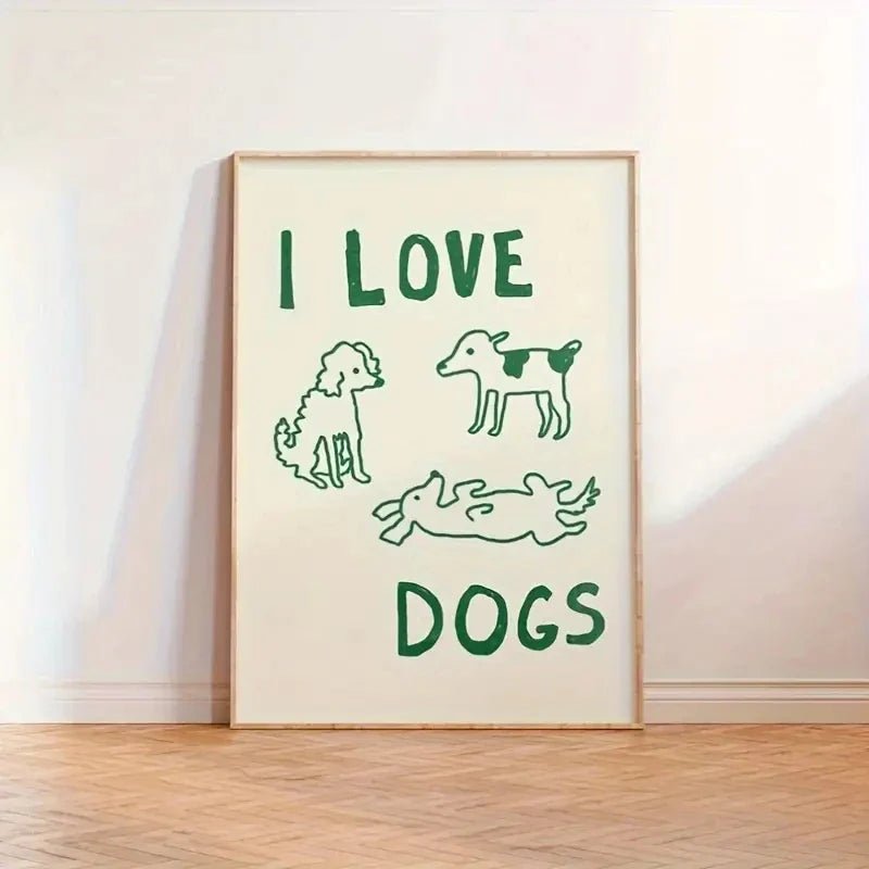 I Love Dogs Text And Simple Dog Illustrations Wall Art Prints Canvas Painting Poster Picture For Living Room Home Decor