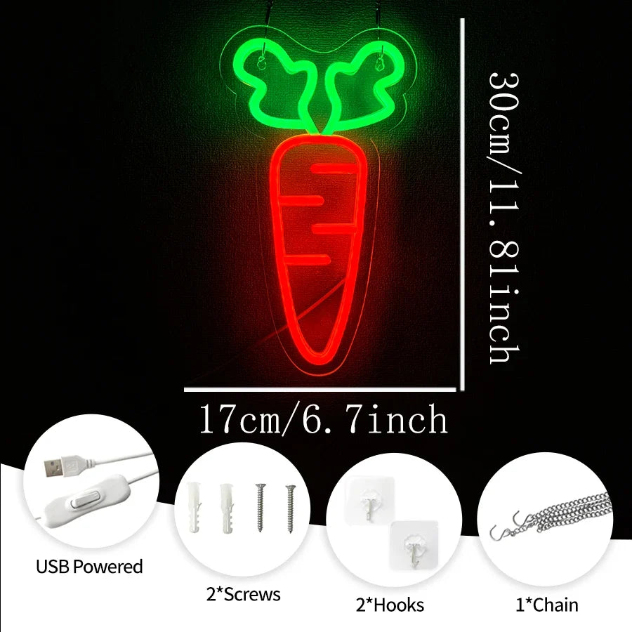 Carrot Led Neon Sign, Vegetable Wall Art Decor, Usb Powered, Used For Bedroom, Home, Restaurant, Kitchen, Bar Party Wall Lamp.