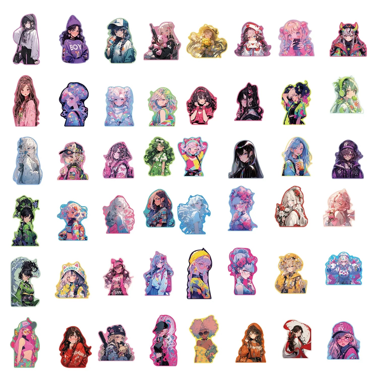 50/100PCS Sweet Girl Colorful Edge Graffiti Stationery Stickers Decorative Guitar Notebook Luggage DIY Waterproof Stickers