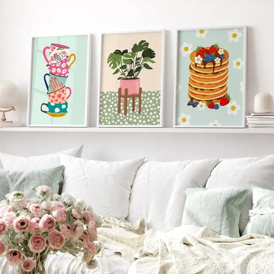 Tropical Plants Daisy Vase Pizza Coffee Cup Food Abstract Posters Prints Wall Art Canvas Pictures Boho Kitchen Living Room Decor