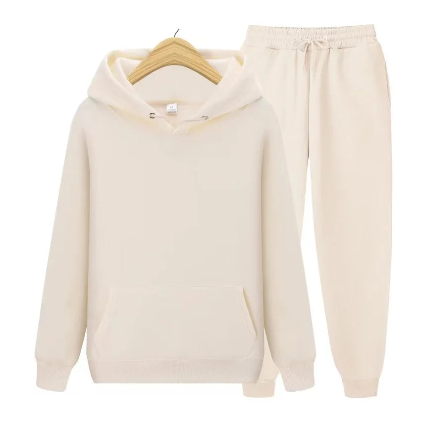 2025 New Men's Autumn/Winter Collection Solid Color Hoodie+Pants Two Piece Fashion Casual Sports Set Size s-3XL