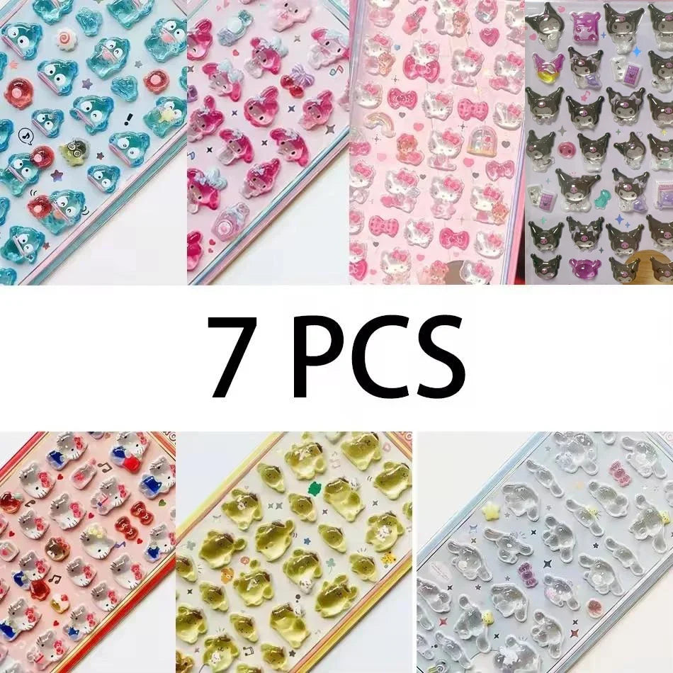 Cute Anime Hellokitty Kuromi Cinnamoroll 3D Sanrio Stickers Transparent Jelly Crystal Decorative Sticker Phone Case DIY Kids Toy