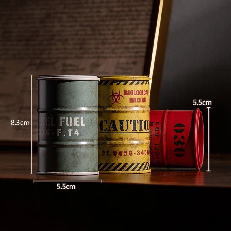 Iron Mini Oil Drum Model Chemistry Oil Drum Model Car Model Desktop Decoration Storage Box War Games Scene Model for Xmas Gifts
