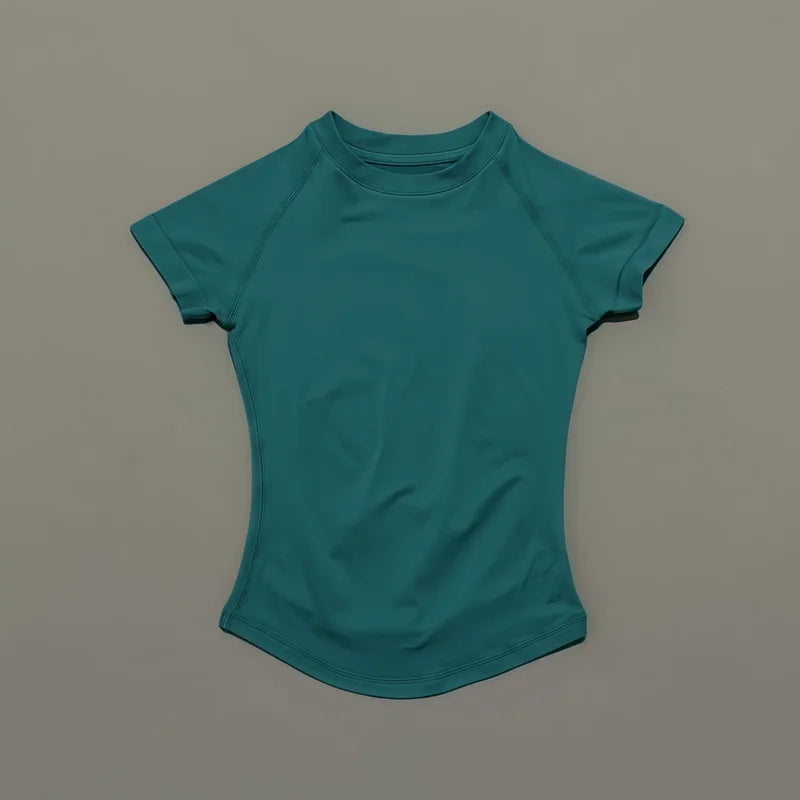 HISTELLO Sports Short Sleeve Top Women Gym Yoga Top Workout Clothes Sports T Shirt Fitness Activewear Running Tight Tops