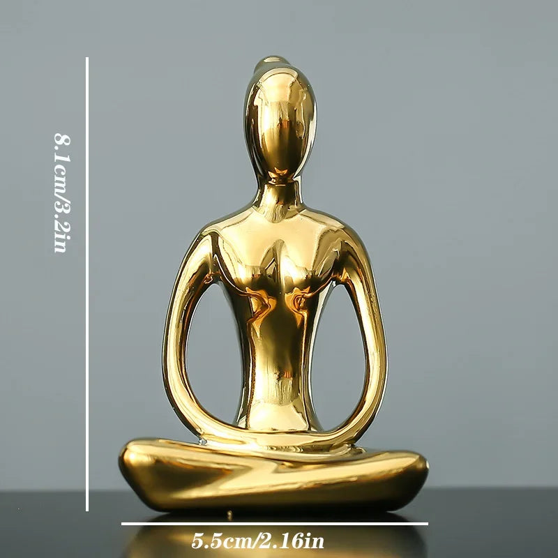 Home Decor Abstract Art Ceramic Yoga Poses Figurine Porcelain Lady Figure Statue Study Office Yoga Studio Ornaments Decorations