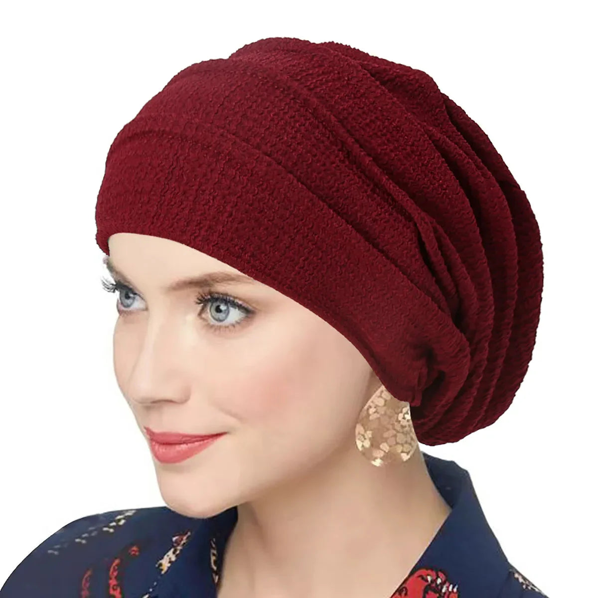 Trendy Crinkle Women's Solid Color Hijab Turban Soft Elastic Indian Bonnet Head Wrap Head Scarf Chemotherapy Cap