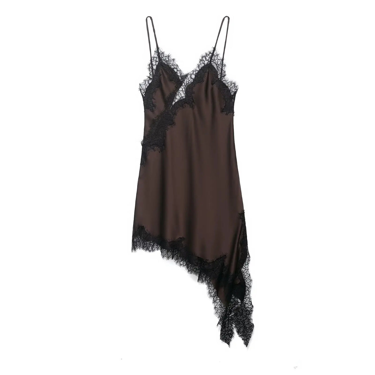 Satin Sexy Lace Spliced Short Sling Dress Women Sleeveless Backless Asymmetric Sexy Party Dresses 2026 Summer Lady Dress ﻿