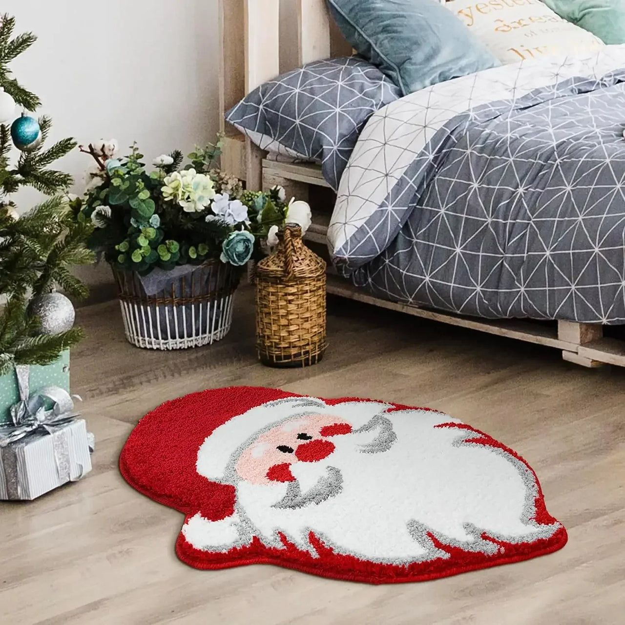 VIKAMA Cartoon Christmas Tree Wool-like Carpet Soft Anti-slip Floor Mat Entry Door Mat Festival Atmosphere Home Decoration