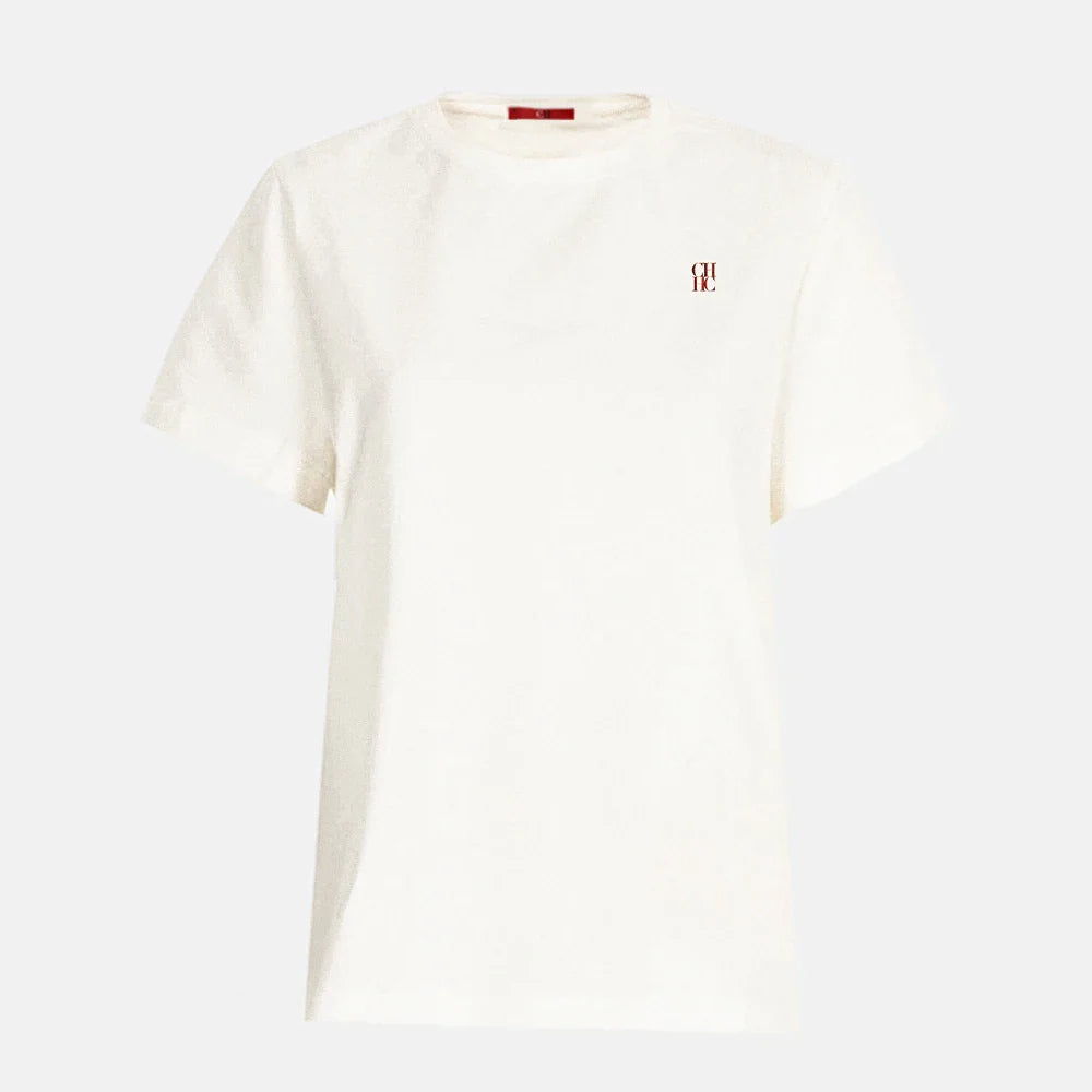 CH Womens Short Sleeve Crew Neck T Shirt Embroidered Logo Casual Loose White Cotton Tee Top Fashion Daily Wear