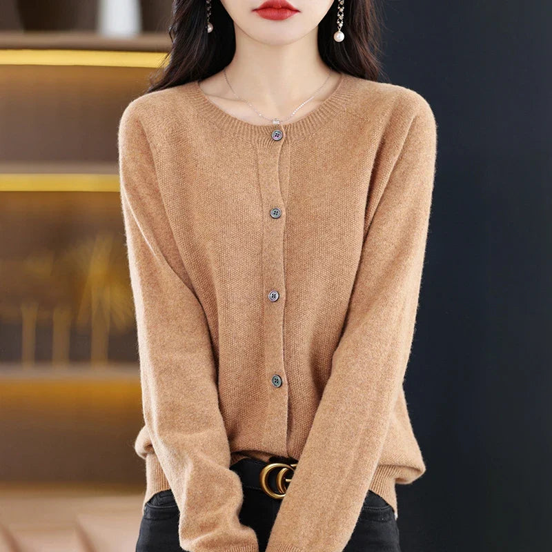High-Grade Knit Sweater Crewneck Cardigan Coat Autumn And Winter New Middle-Aged And Elderly Women's Fashion ZD060