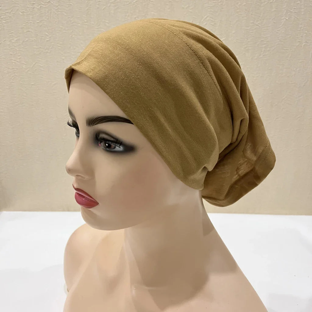 H065 plain tube hats Muslim Turban Pure Color Stretch Inner Hijabs For Caps Ready To Wear Women Head Scarf Under Hijab Bonnet