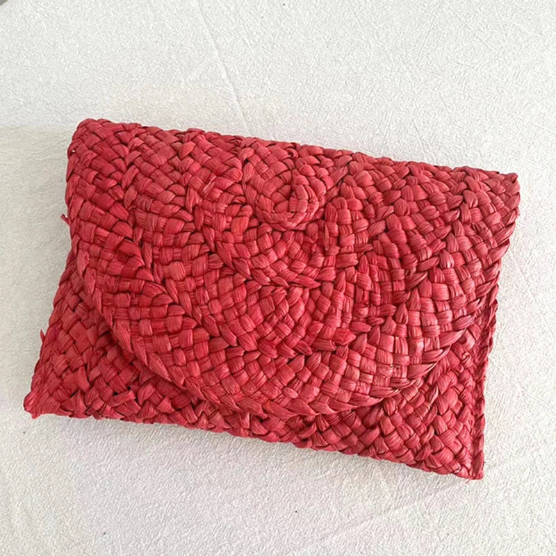 Women Fashion Flap Envelope Bags Summer Beach Bag Handmade Wallet Straw Knitted Handbag Lady Coin Phone Long Purse Clutches