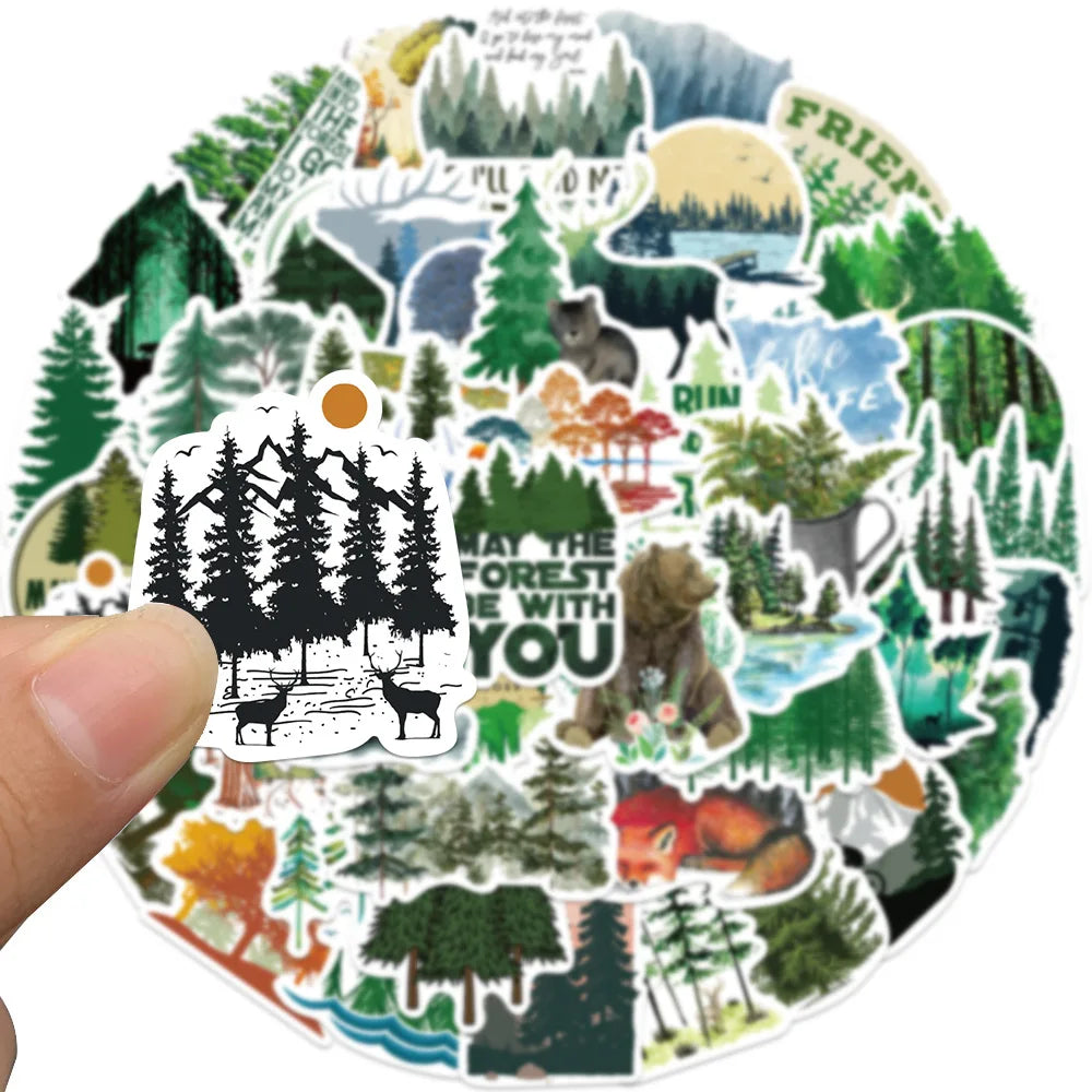 50PCS Green Forest Graffiti Stickers Decorative Guitar Luggage Waterproof DIY Stationery Stickers